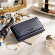 Load image into Gallery viewer, SASSORA Genuine Leather RFID Protected Women’s Tri-fold Travel Wallet with Kiss-Lock