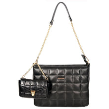 Load image into Gallery viewer, Sassora Genuine Leather Black Quilted Designed Shoulder Bag with Gold Polish Metal fittings and dust protection bag