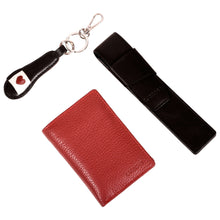 Load image into Gallery viewer, Sassora Genuine Premium Leather Women&#39;s Card Holder, Keychain and Pencase Valentine&#39;s Combo Set (for her)
