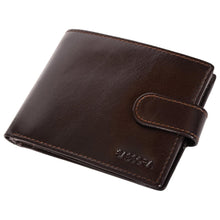 Load image into Gallery viewer, Sassora Genuine Leather Dark Brown RFID Flap Closure Two Fold Wallet
