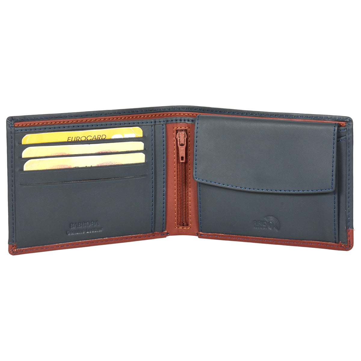 Sassora Premium Leather Large RFID enabled Blue Wallet