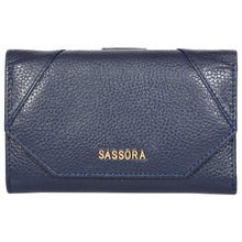 Load image into Gallery viewer, Sassora Premium Leather Navy Blue RFID Classy Ladies Wallet