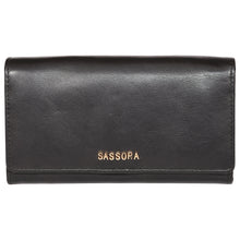 Load image into Gallery viewer, Sassora Genuine Leather Medium Black RFID Protected Women Purse