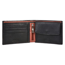 Load image into Gallery viewer, Sassora Genuine Leather Large RFID Black Tan Men&#39;s Bi-Fold Wallet