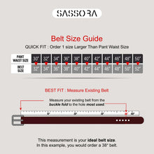 Load image into Gallery viewer, Sassora Stylish Genuine Leather Belt for Men – Designer Buckle, Embossed Detail, Gift-Ready Packaging
