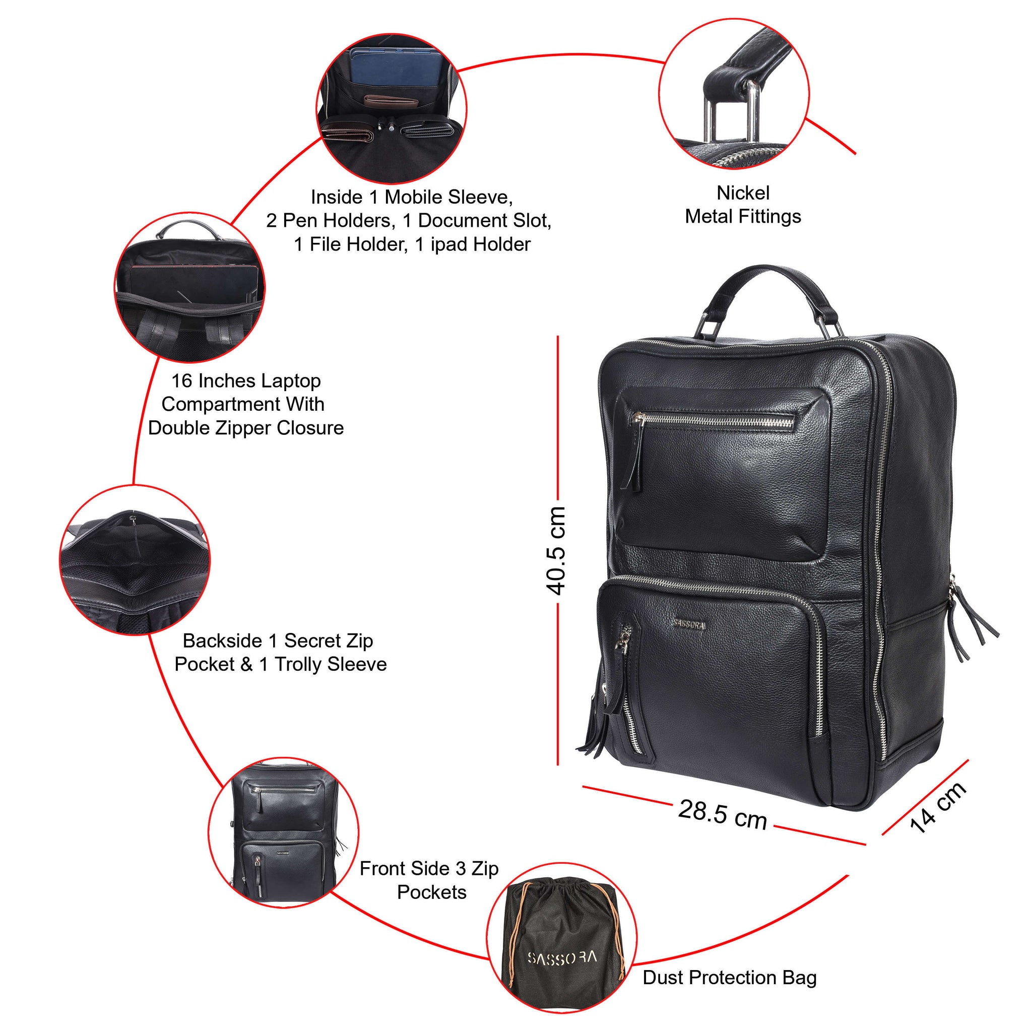 backpack men with laptop compartment Sassora Premium Leather Men's Laptop Travel Backpack