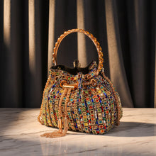Load image into Gallery viewer, SASSORA Embellished Multicolor Bucket Bag for Women Party &amp; Festive Handbag