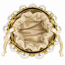 Load image into Gallery viewer, Sassora Gold Pearl Cage Bucket Bag with Drawstring Pouch &amp; Detachable Chain