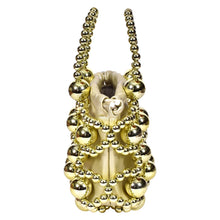 Load image into Gallery viewer, Sassora Gold Metallic Beaded Cage Drawstring Bucket Bag for Women with Beaded Top Handles