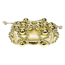 Load image into Gallery viewer, Sassora Gold Metallic Beaded Cage Drawstring Bucket Bag for Women with Beaded Top Handles