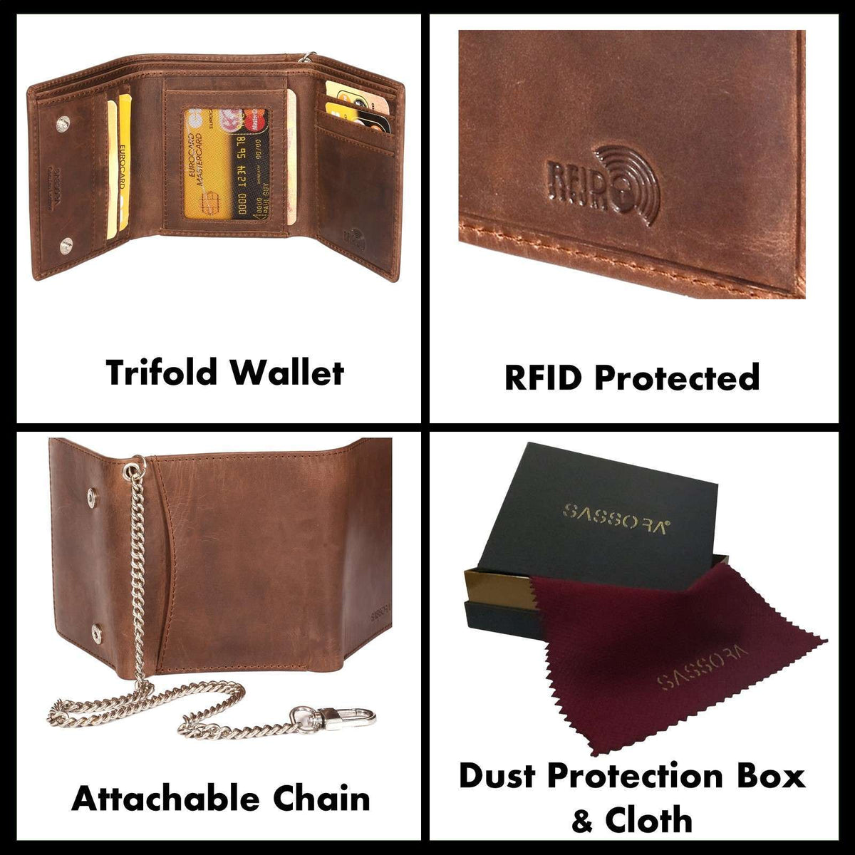 Wallet So Easy Rider Sassora Premium Leather RFID Trifold Biker's Wallet