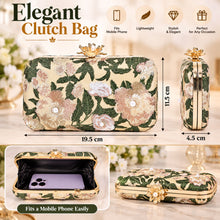 Load image into Gallery viewer, Sassora Floral Embroidered Frame Clutch with Metal Ring Handle &amp; Detachable Chain Strap