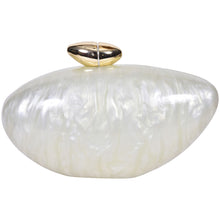 Load image into Gallery viewer, Sassora Pearl Oval Acrylic Clutch with Gold Pebble Clasp &amp; Detachable Chain