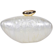 Load image into Gallery viewer, Sassora Pearl Oval Acrylic Clutch with Gold Pebble Clasp &amp; Detachable Chain