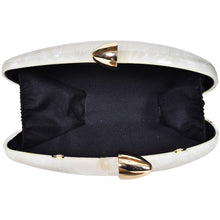 Load image into Gallery viewer, Sassora Pearl Oval Acrylic Clutch with Gold Pebble Clasp &amp; Detachable Chain