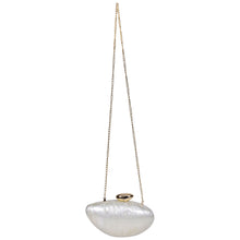 Load image into Gallery viewer, Sassora Pearl Oval Acrylic Clutch with Gold Pebble Clasp &amp; Detachable Chain