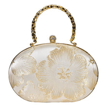 Load image into Gallery viewer, Sassora Floral Jacquard Frame Clutch with Metallic Mesh Handle &amp; Detachable Chain