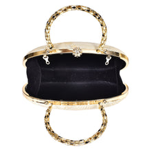 Load image into Gallery viewer, Sassora Floral Jacquard Frame Clutch with Metallic Mesh Handle &amp; Detachable Chain