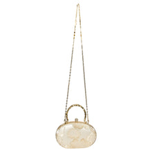 Load image into Gallery viewer, Sassora Floral Jacquard Frame Clutch with Metallic Mesh Handle &amp; Detachable Chain