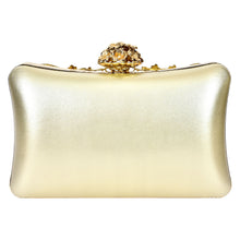 Load image into Gallery viewer, Sassora Crystal &amp; Pearl Floral Filigree Frame Clutch with Ring Handle &amp; Detachable Chain Strap