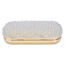 Load image into Gallery viewer, Sassora Pearl Embellished Frame Clutch with Ring Handle &amp; Detachable Chain