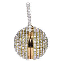 Load image into Gallery viewer, Sassora Pearl Sphere Rhinestone Clutch with Bead Handle &amp; Detachable Chain