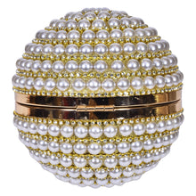 Load image into Gallery viewer, Sassora Pearl Sphere Rhinestone Clutch with Bead Handle &amp; Detachable Chain