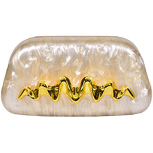 Load image into Gallery viewer, Sassora Premium Pearl Finish Acrylic Clutch with Sculpted Gold Handle &amp; Detachable Chain