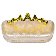 Load image into Gallery viewer, Sassora Premium Pearl Finish Acrylic Clutch with Sculpted Gold Handle &amp; Detachable Chain