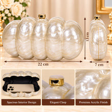 Load image into Gallery viewer, Sassora Pearl Cloud Fluted Acrylic Clutch for Women's with Detachable Gold Chain