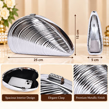 Load image into Gallery viewer, Sassora Metallic Seashell Frame Clutch for Women with Detachable Chain Strap