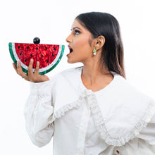Load image into Gallery viewer, Sassora Watermelon Slice Acrylic Frame Clutch with Detachable Chain