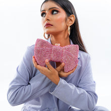 Load image into Gallery viewer, Sassora Crystal Rhinestone Bow Frame Clutch for Women with Detachable Chain Strap