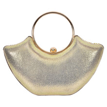 Load image into Gallery viewer, Sassora Pearl &amp; Rhinestone Frame Clutch with Circular Ring Handle &amp; Detachable Chain