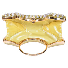 Load image into Gallery viewer, Sassora Pearl &amp; Rhinestone Frame Clutch with Circular Ring Handle &amp; Detachable Chain
