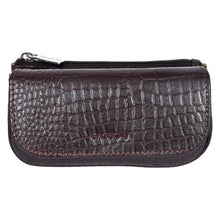 Load image into Gallery viewer, Sassora Rosa Women’s Textured Leather Coin &amp; Key Pouch with Zipper – Dark Brown