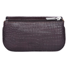 Load image into Gallery viewer, Sassora Rosa Women’s Textured Leather Coin &amp; Key Pouch with Zipper – Dark Brown