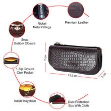 Load image into Gallery viewer, Sassora Rosa Women’s Textured Leather Coin &amp; Key Pouch with Zipper – Dark Brown