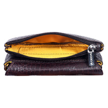 Load image into Gallery viewer, Sassora Rosa Women’s Textured Leather Coin &amp; Key Pouch with Zipper – Dark Brown