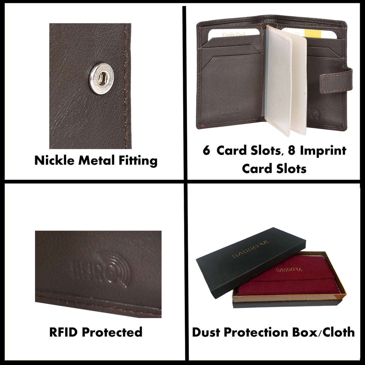 Sassora Premium Leather Unisex RFID Medium Card Wallet