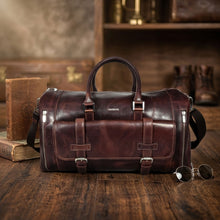 Load image into Gallery viewer, SASSORA Genuine Leather Travel Duffle Bag with Shoe Compartment