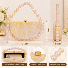 Load image into Gallery viewer, Sassora Half-Moon Acrylic Handbag for Women with Pearl Bead Handle &amp; Detachable Chain