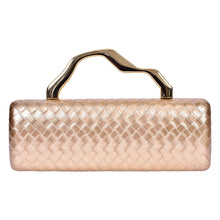 Load image into Gallery viewer, Sassora Metallic Gold Woven Pattern Frame Clutch with Detachable Chain Strap