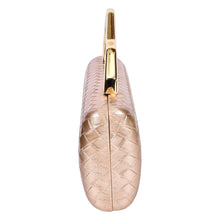 Load image into Gallery viewer, Sassora Metallic Gold Woven Pattern Frame Clutch with Detachable Chain Strap