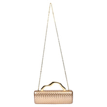 Load image into Gallery viewer, Sassora Metallic Gold Woven Pattern Frame Clutch with Detachable Chain Strap