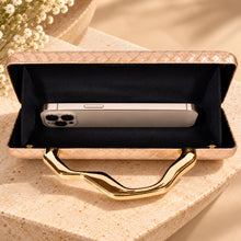 Load image into Gallery viewer, Sassora Metallic Gold Woven Pattern Frame Clutch with Detachable Chain Strap