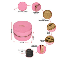 Load image into Gallery viewer, Sassora Premium Genuine Leather Circular Travel Jewelry Box Organizer
