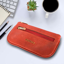 Load image into Gallery viewer, Sassora Genuine Leather Small Red Unisex Keycase pouch
