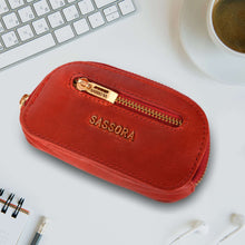 Load image into Gallery viewer, Sassora Genuine Premium Leather Unisex Red Gold Polish Key Case
