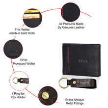 Load image into Gallery viewer, Sassora Genuine Leather Black &amp; Red Men's Wallet and Keyring Gift Combo Set (Pack Of 2)